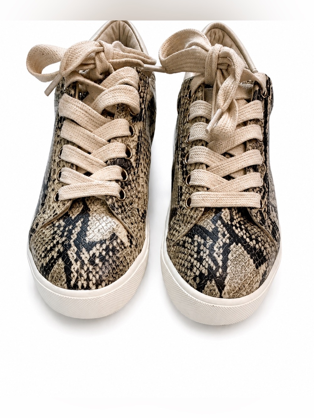 Sam Edelman Ethyl Lace Up Sneaker Women Size 7M Beige Snake NWOT Never Worn
